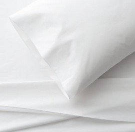 T-130 Pillow Case. (3.1 Oz.) Standard Size: 20" x 26" (Finished Size: 20" x 30").  White. Only $13.75/Dozen. 6 Dozen/Case. Made of 55% Cotton & 45% Polyester. No Iron, First Quality.